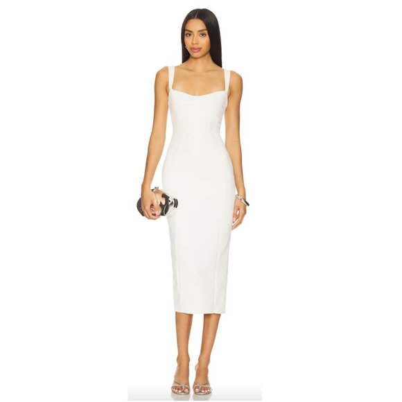 GOOD AMERICAN Scuba Crystal Sweetheart Midi Dress in Cloud White001 Small - Picture 1 of 9